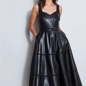 Elie Tahari Black Faux Leather Midi Dress